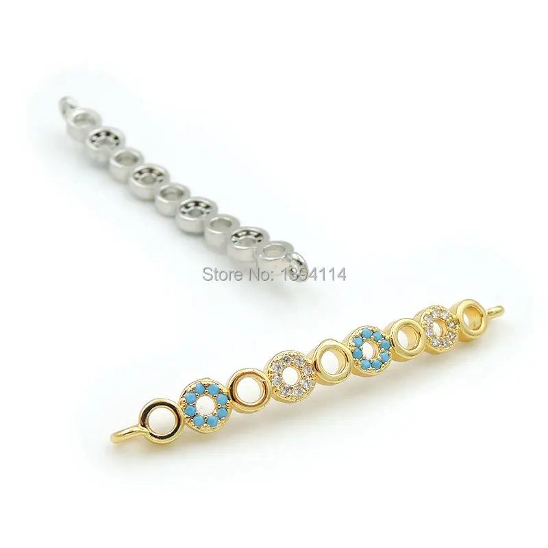 45*5*3mm Micro Pave Kallaite&Clear CZ Arc Bar Connector Of 9 Circles Fit For Women As DIY Bracelets Accessory