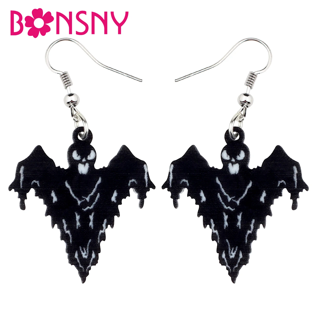 Bonsny Acrylic Halloween Black Ghost Shadow Earrings Drop Dangle Punk Party Decoration Jewelry For Women Girls Charms Wholesale