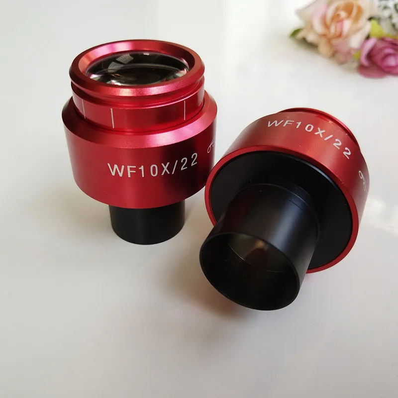 WF10X 22mm Red Color Adjustable High Eyepoint Biological Microscope Eyepiece Lens Biomicroscope System 23.2mm Eye Cups