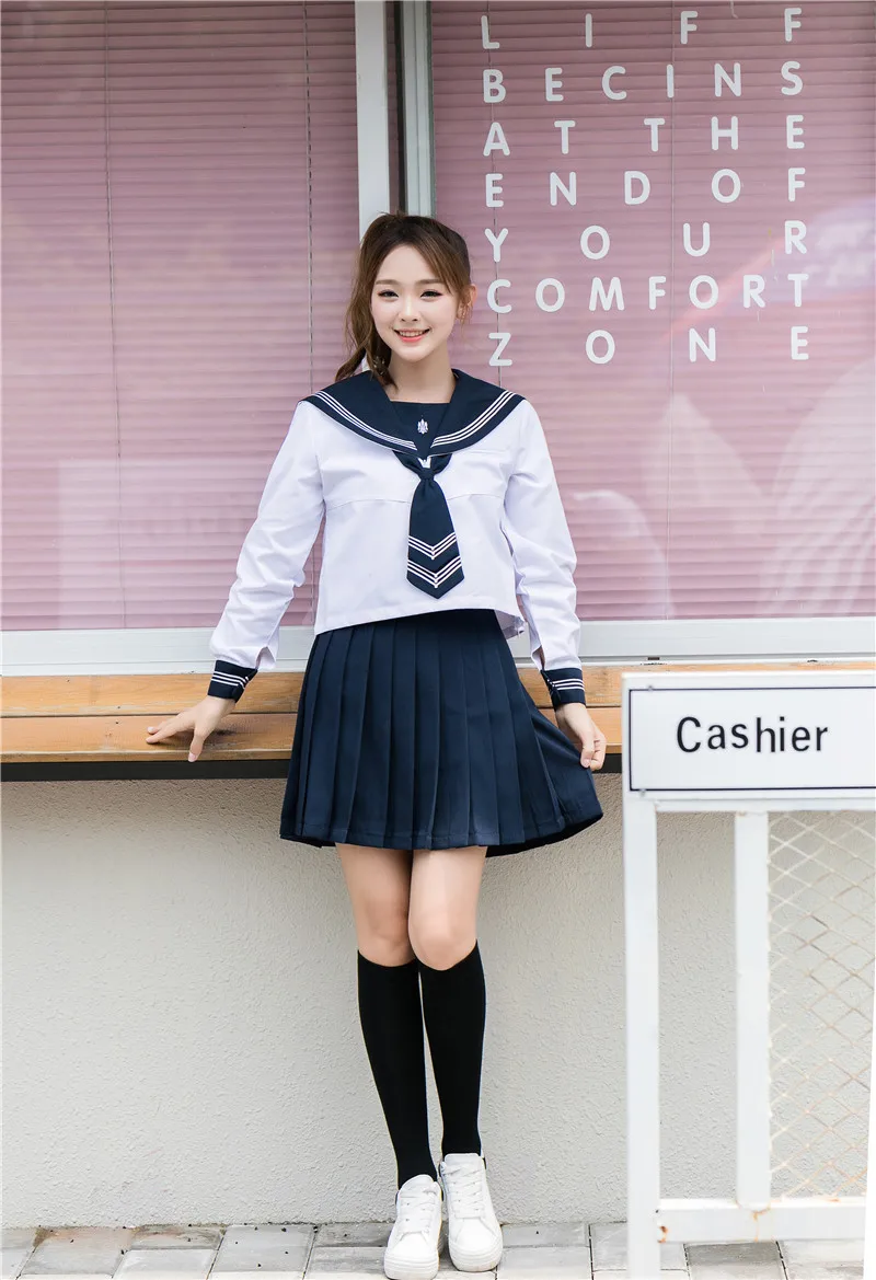 Traje marinero japonés de manga larga, uniforme escolar para niña, uniforme para estudiantes de secundaria, ropa de Cosplay JK, novedad