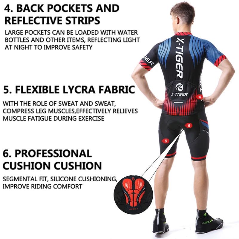 X-Tiger Cycling Jersey Set Breathable Bicycle Clothing Quick-Dry Riding Bike Clothes Shorts Sleeve Cycling Set Ropa Ciclismo