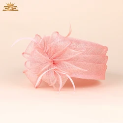 Lady New Fedoras Organza Hat Female Elegant Flax Yarn Flat Sweet Flower Hat Women Banquet Party Hat Girls Wedding Cap  B-8190