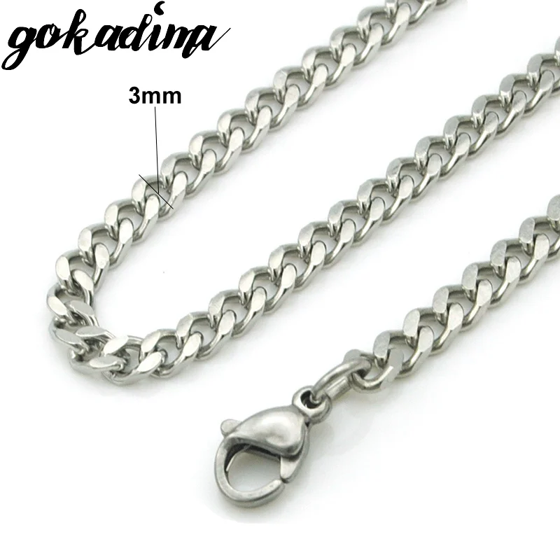 Gokadima (40cm-60cm), 3mm wide,Cuban Curb Chain Stainless Steel Chain necklace for men or women accessories, wholesale, WN001