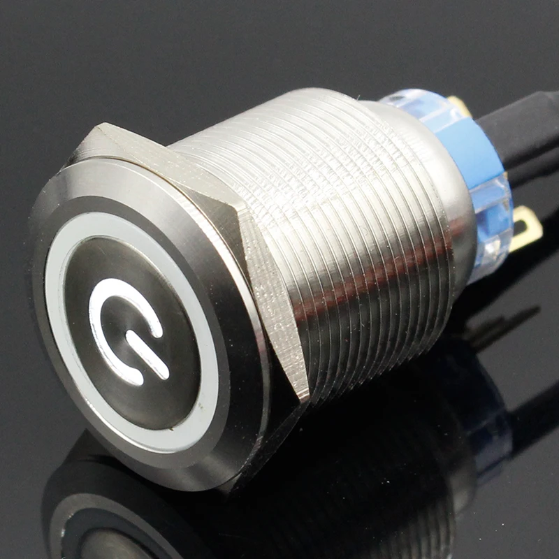 22mm Waterproof Latching Stainless Steel Metal Lamp LED Light Horn Power Push Button Switch Car Auto Engine Start PC 5V 12V 24V