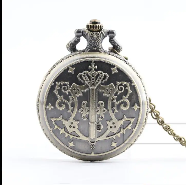 

New Fashion Bronze Kuroshitsuji Black Butler Quartz Pocket Watch Analog Pendant Necklace Men Women Watches Gift