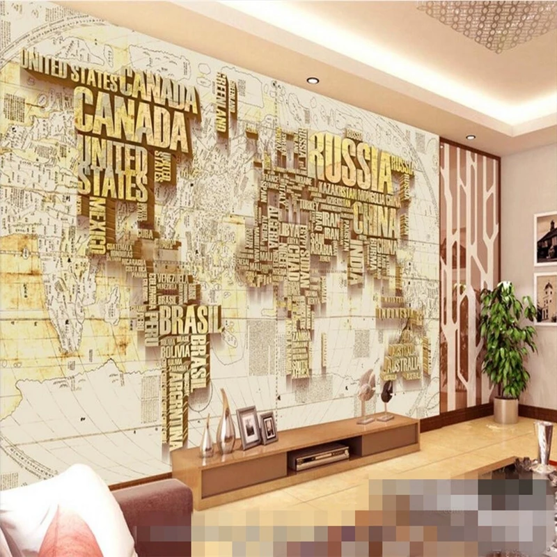 Custom Photo Wallpaper Mural Retro World Map TV Background Wall Murals papel de parede wallpaper for walls 3 d