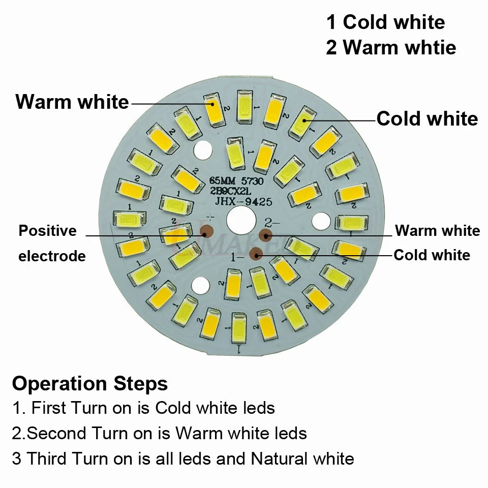 5Wx2 Warm/Cold White two color in one PCB 48mm 5730 SMD Light Board Led Lamp Panel For Ceiling PCB With LED diy for downlight