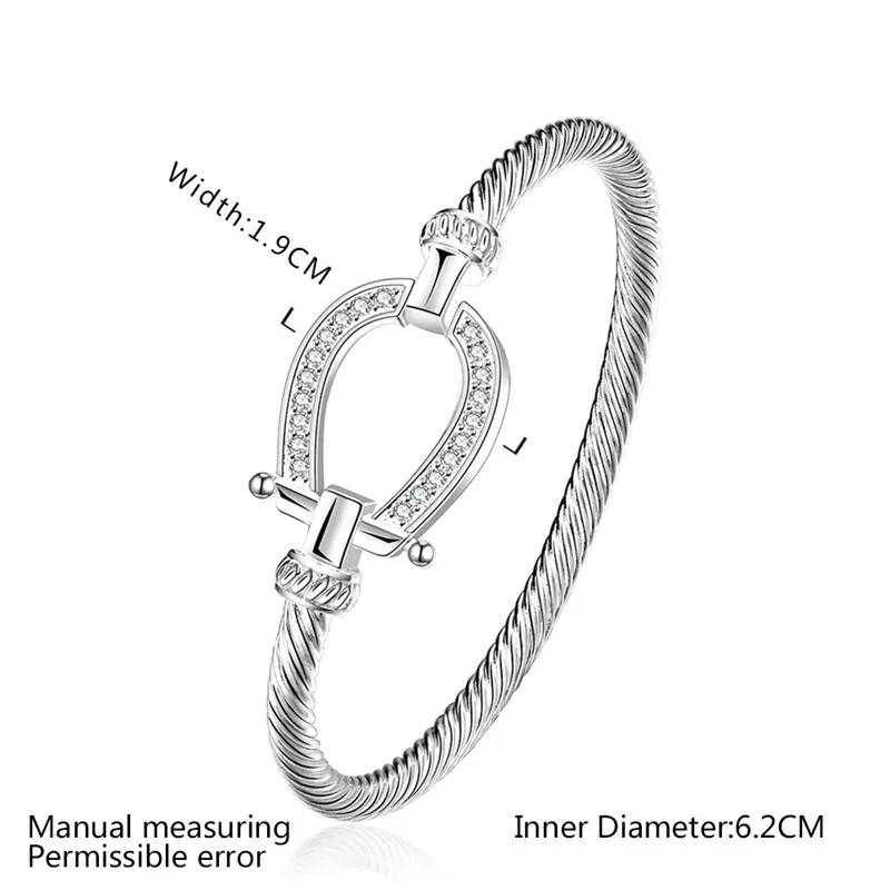 Pure Silver Horse Shoes Bangle Bracelet for Women Femme Pulseria Costume Jewelry Decorations U Clasp Water Drop Bracelet Gifts