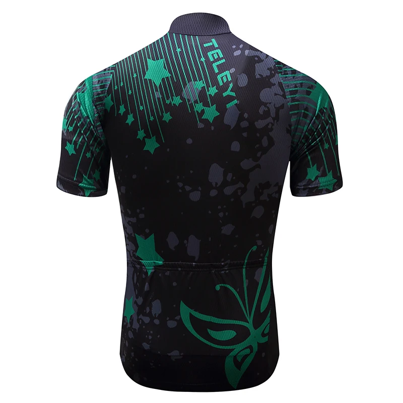 TELEYI Men's Short Sleeve Cycling Jersey Bike Biking Shirt Quick Dry Black Green S-4XL