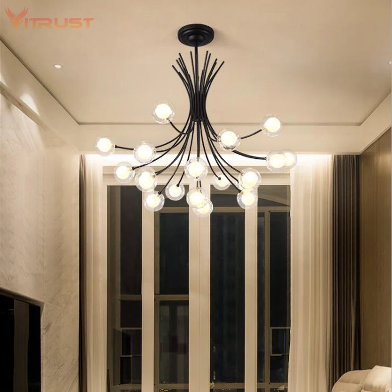 

Creative Ball Glass Bubble Ball Chandelier Minimalist Creative Magic Bean Pendant lamp Retro Iron Chandelier lights AC110-240V