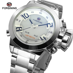 Fashion New Winner Top Brand Men Full Stainless Stee Led Display White Dial Silver Color Case Quartz Analog-digital Dress Watch