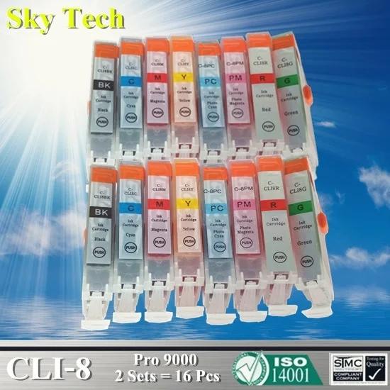 Compatible Ink Cartridges For CLI-8 CLI8 , C-8 For Canon Pixma Pro9000 printer.   [With Chips]