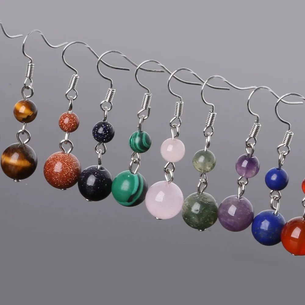 Drop Earrings for Women Natural Tiger Eye Beads Stone Dangle Long Lady Earrings Jewelry Grace Middle ancient style