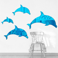 4pcs Wall Hangings 3D Wall Decals Art Mirror Acrylic Wall Stickers Home Decoration Kids Room Classroom Wall Decor Blue Dolphin