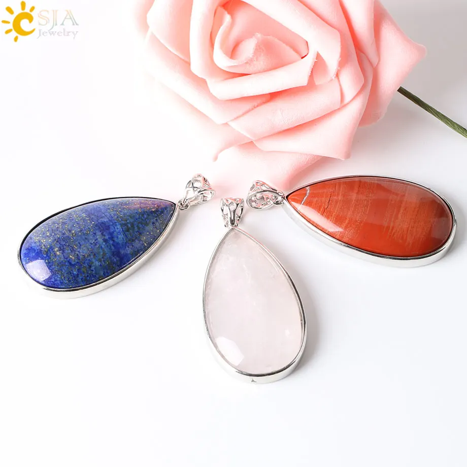 CSJA-colgante de gota de agua de piedra Natural para mujer, colgante de curación de cristal transparente blanco, joyería elegante para amante,