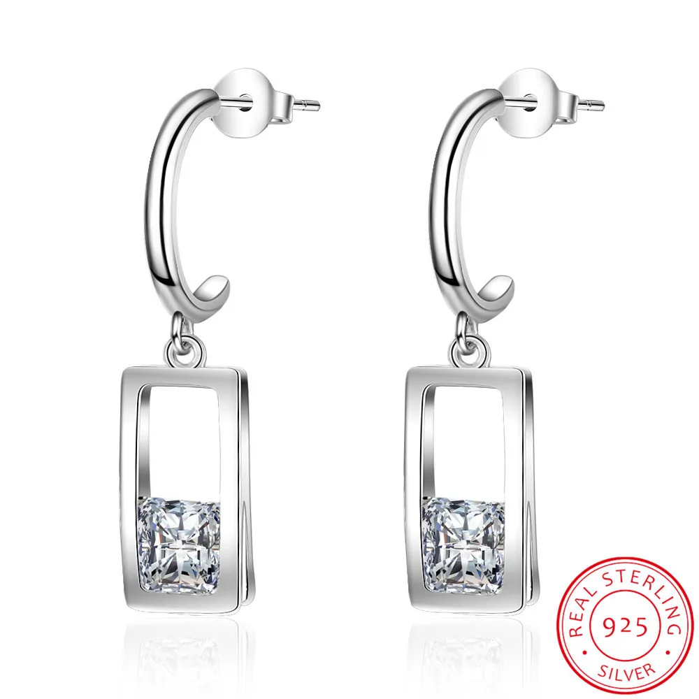 Geometric Square Earrings Zircon Waterdrop Shaped 925 silver needle Earrings For Women Oorbellen Brincos De Prata