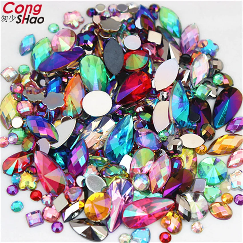 18g Mixed Bag About 300pcs Crystal Clear AB 3D Nail Art Rhinestones DIY Non Hotfix Flatback Acrylic Stones For Face Decorations