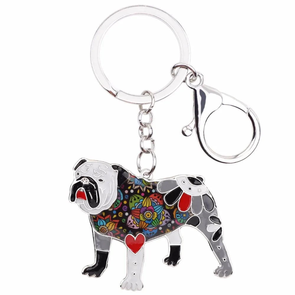 Bonsny Enamel English British Bulldog Bull Terrier Key Chain Keychains Ring Fashion Jewelry For Women Girls Gift Car Bag Pendant