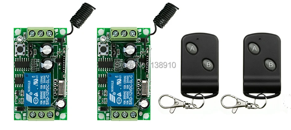 

2pcs/lot Wireless RF Remote Control Switch DC12V 1CH 10A Waterproof Transmitter With Battery+ Receiver/lamp/ window/Garage Doors