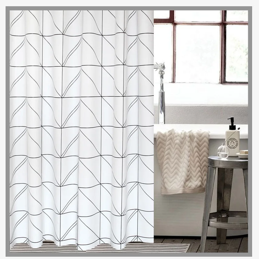 White Grid Geometric Print Shower Curtain  Multi-size Polyester Bath Curtain Waterproof Bathroom Shower Curtains Home Decor