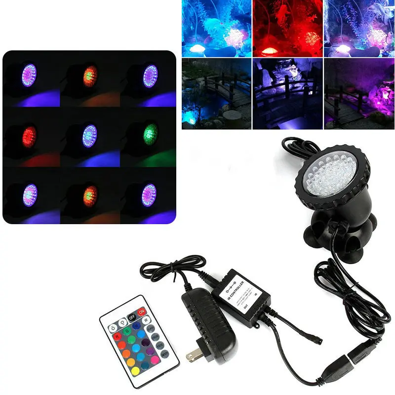 

36Leds Remote Control RGB submersible Spotlight Underwater Aquarium Fish Tank Pool Pond Garden Fountain Lighting IP68 Multicolor