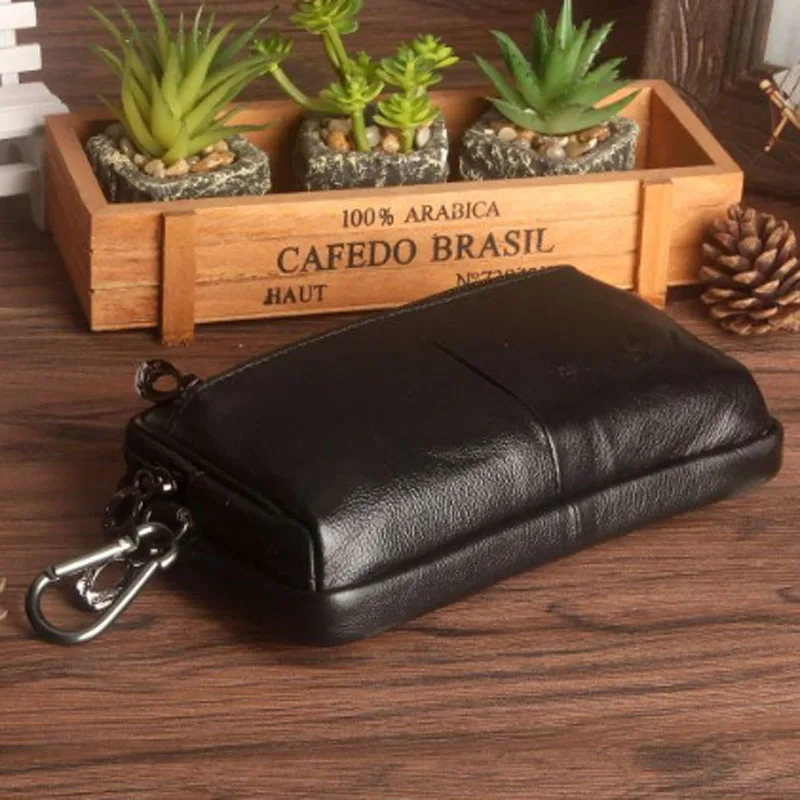 New High Quality Genuine Leather Waist Bag Clutch Bag Men Hip Bum  Belt Hook Fanny Waist Pack Loop  Mobile Cell Phone Bag 2375