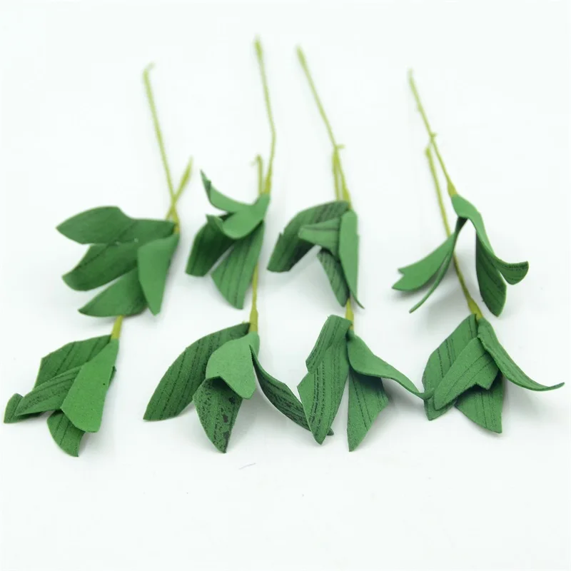 20pcs Green Christmas Pe Leaves Artificial Flower For Wedding Decoration Garland Rose Leaf Decorative Craft Fake Flowers Cheap