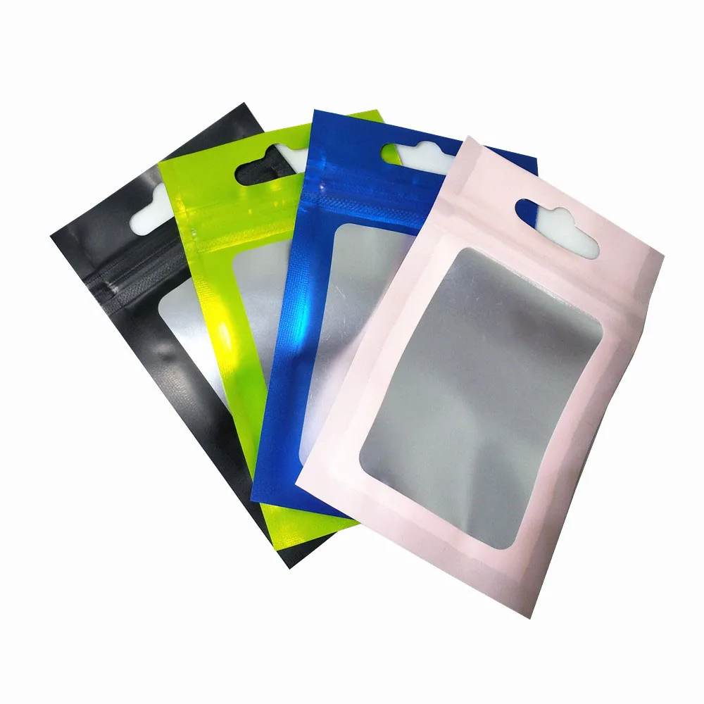 DHL Aluminum Foil Self Seal Pack Bag with Hang Hole Reusable Ziplock Mylar Pouch Clear Plastic Window Jewelry Making Storage Bag