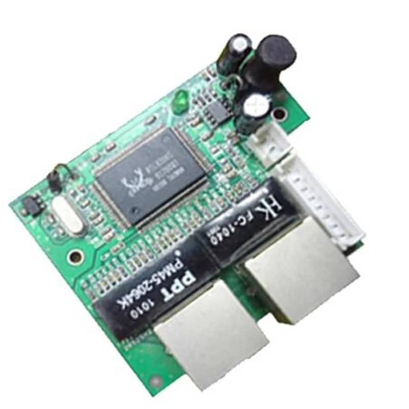 Factory direct mini szybkie 10/100 mb/s 2-portowy sieci ethernet lan hub rozdzielnica dwie warstwy pcb 2 rj45 1 * 8pin głowy portu