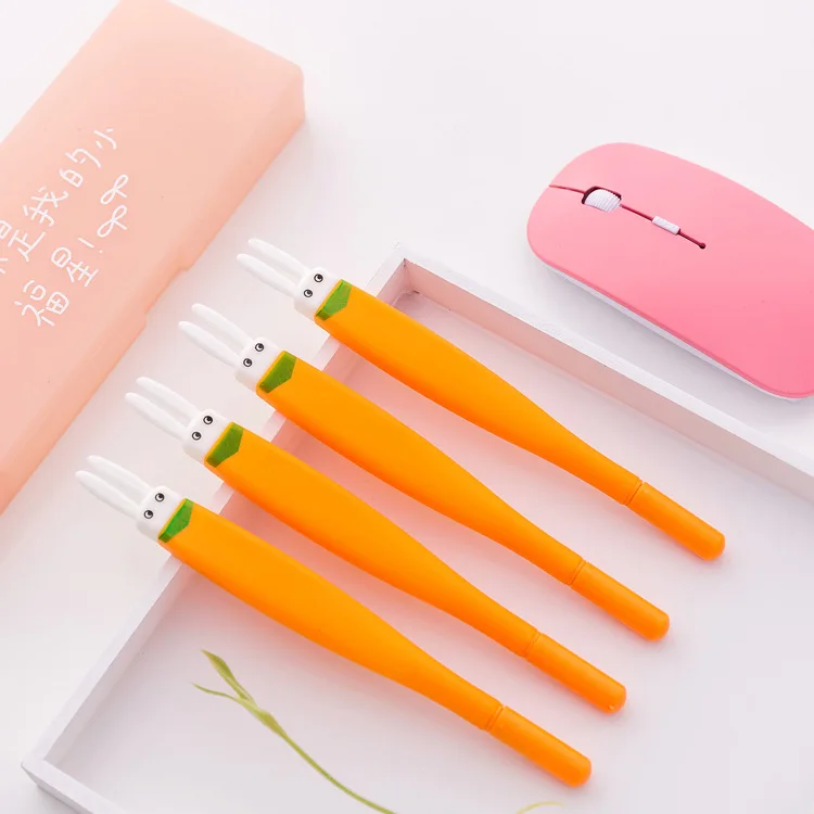 36pcs creative soft rubber flat head carrot vegetable neutral pen lovely rabbit students office black water pen wholesale