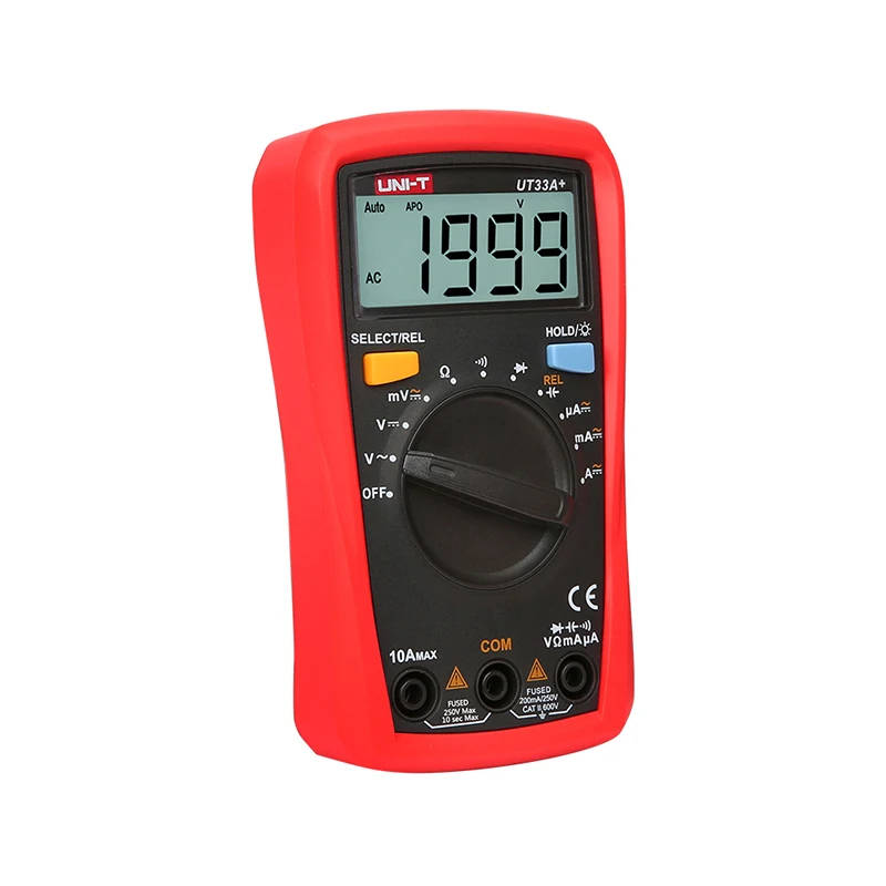 UNI-T UT33A + Digital Multimeter Auto Range 600V 10A AC DC Spannung Strom Widerstand + 2mF Kapazität Tester Hintergrundbeleuchtung display