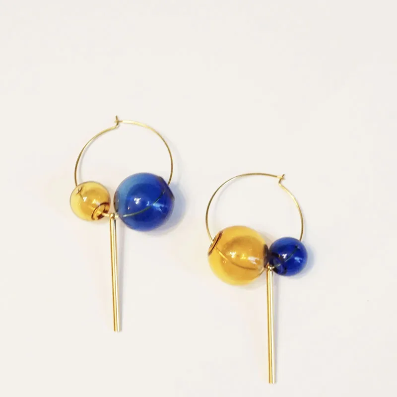 Unique Glass Ball Hoop Earrings Girls Bar Korean Earrings 2020 Original Candy Color Handmade Bubble Earrings For Women bijoux