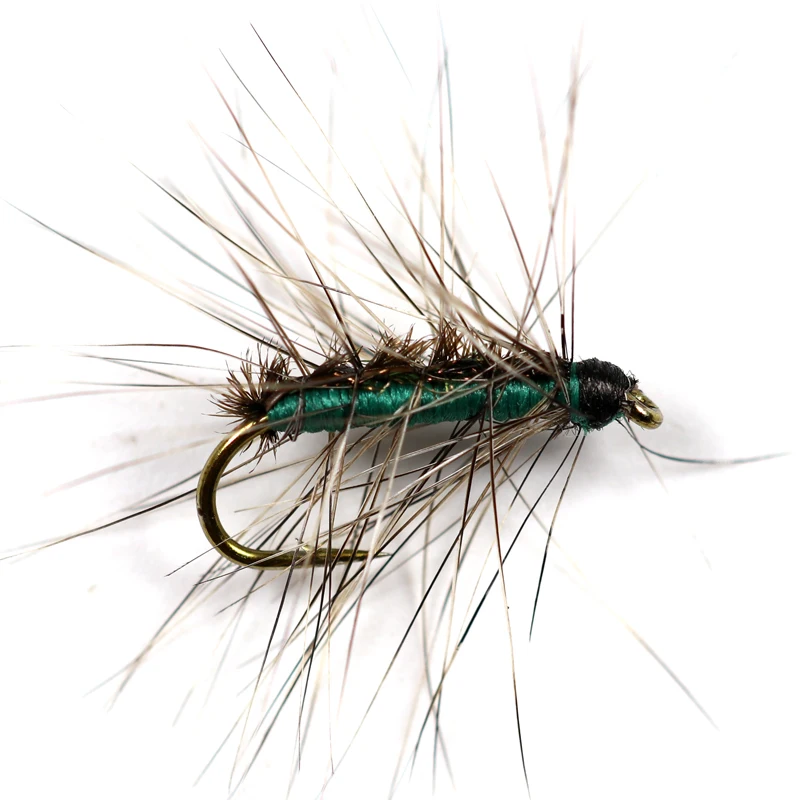 Bimoo 10PCS #12 Crackleback Gnat Fly Trout Fishing Dry Flies Peacock Herl Back Red Green Chartreuse Blue Color view 5