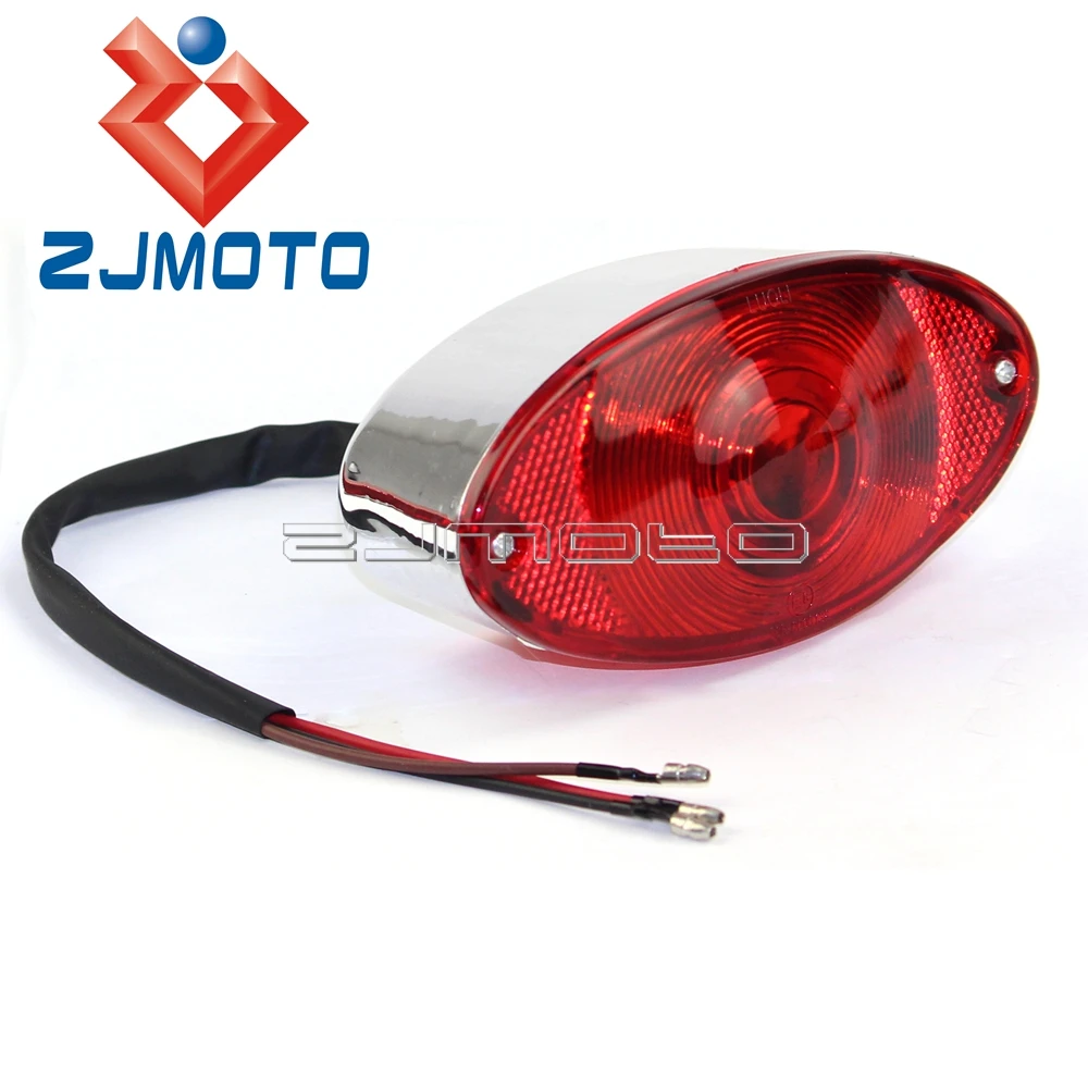 Red Lens Universal Cat Eye Custom Motorcycle Brake Stop Tail License Running Bulb Light For Bobber Chopper Cafe Racer Rear Light