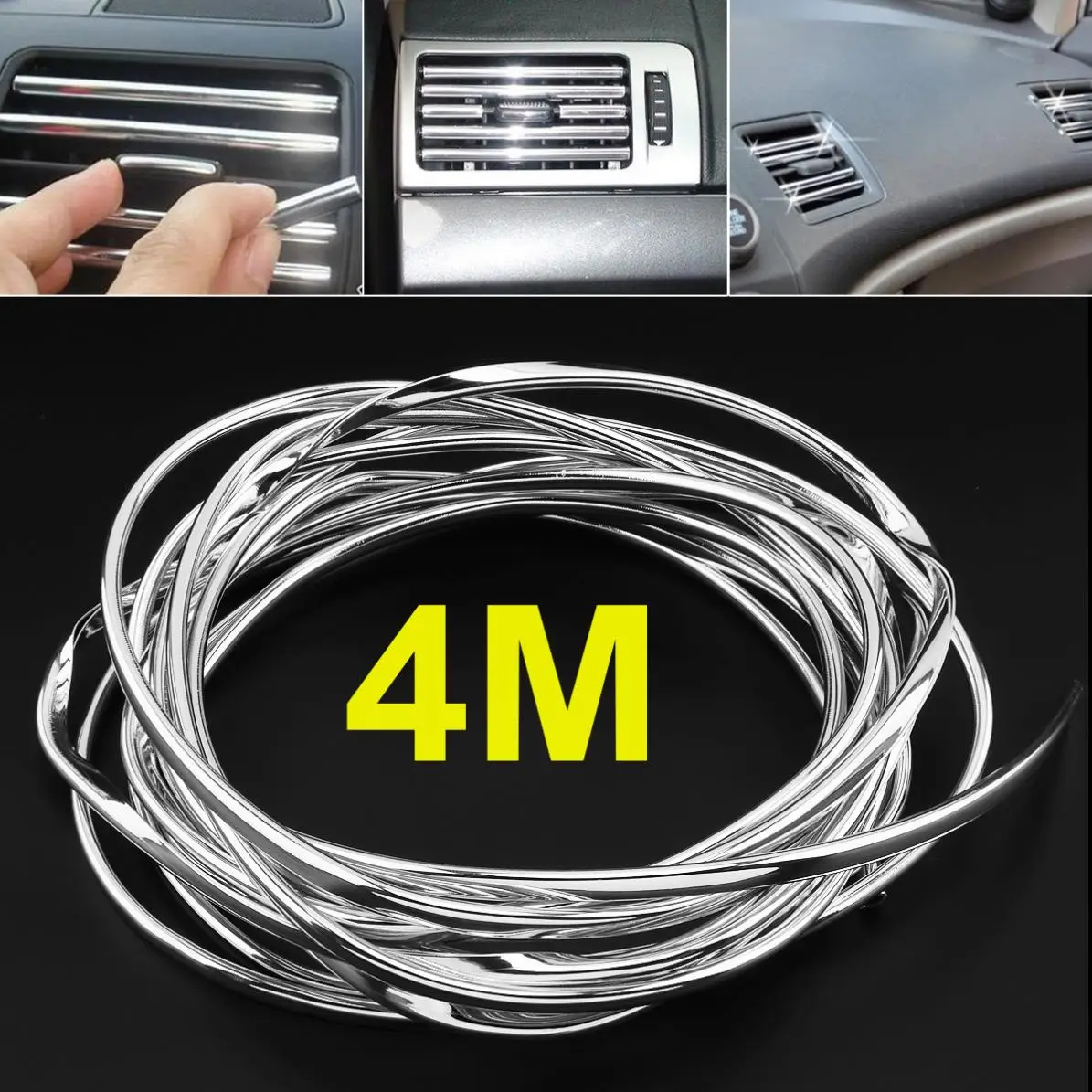 

Universal PVC 4M Silver Clamp Strip U-type DIY Car Door Air Outlet Anti Collision/ Scratch / Rubbing Decorate Stickers