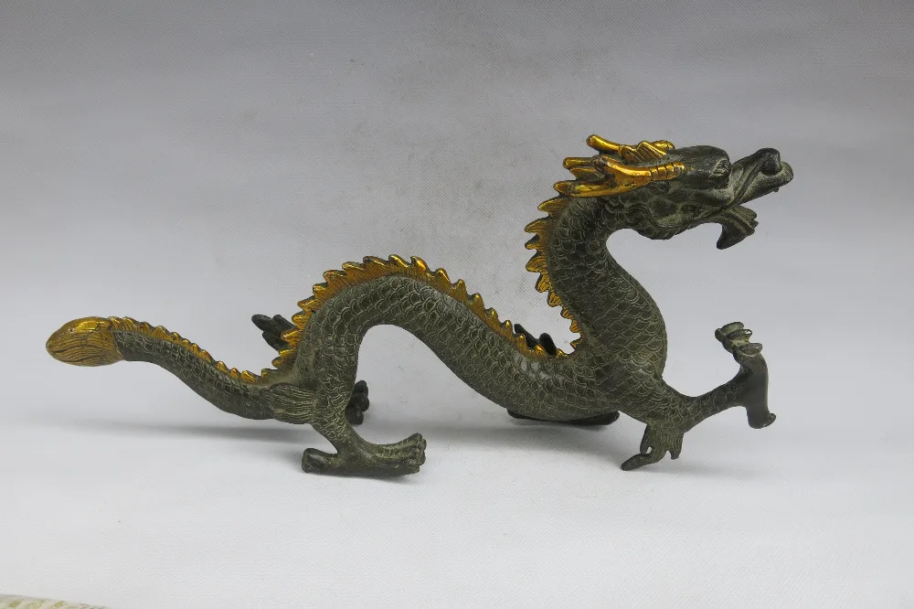 

Rare Qing Dynasty (KangXi1661-1722) Gilt bronze dragon Statue/ Sculpture,33.5cm*16cm*7cm,free shipping