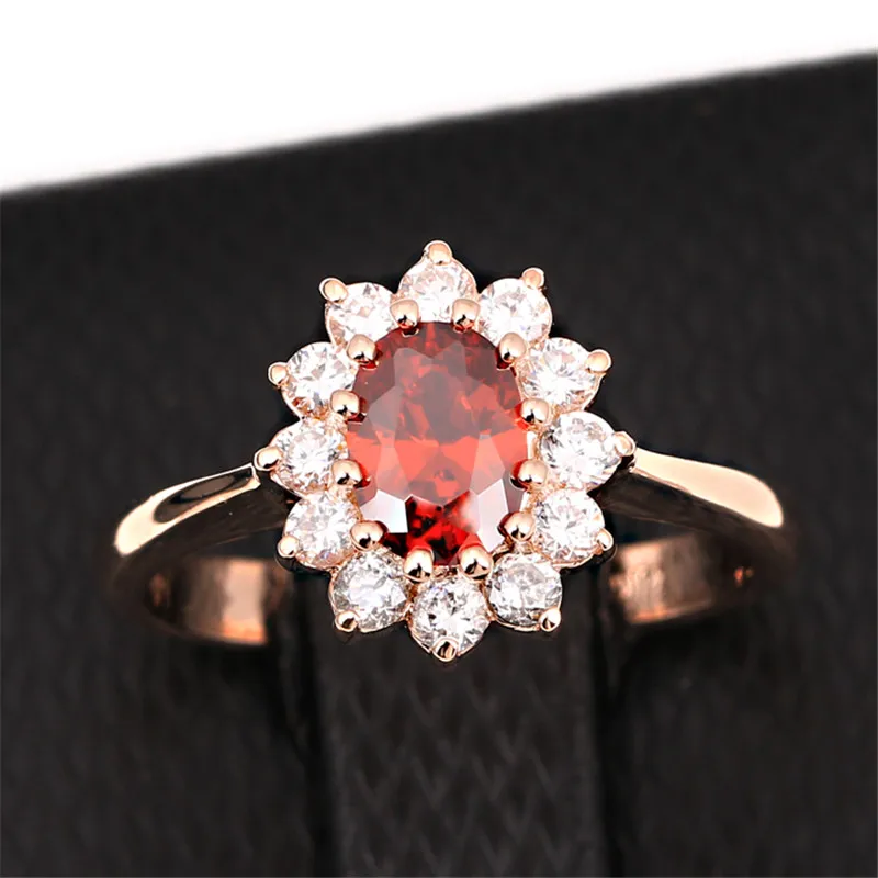 CC Jewelry Princess Diana Rings For Women Luxury Rose Gold Color Red CZ Stone Party Engagement Bijoux Bridal Wedding CC625