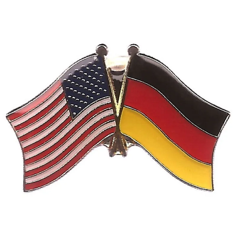 German&US Crossed Flag Lapel Pins/Friendship Pin Made by Iron with Painted and Epoxy Surface Butterfly Button