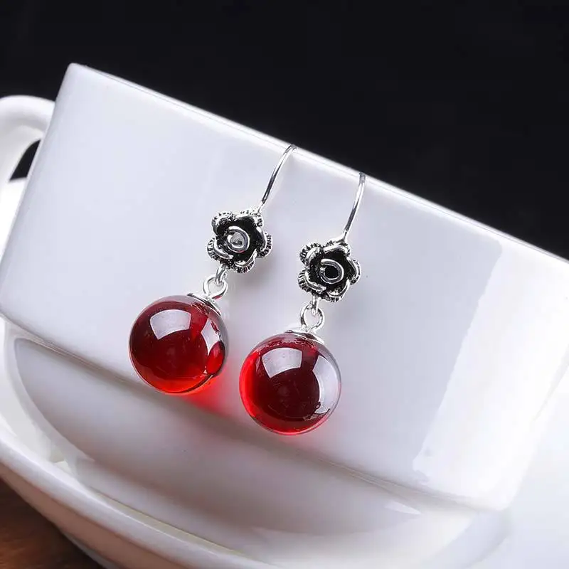 

Character silver items Thai silver wholesale S925 pure silver ornaments pomegranate red women's eardrop original design