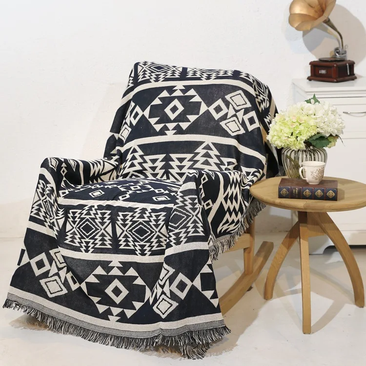 Nordic geometry Vintage blanket double sided cotton knitting wall tapestry sofa towel bed cover felts carpet farmhouse decor