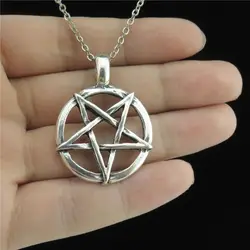 Fashion Vintage Silver Color Pentagram Necklaces For Women Men Accessories Metal Jewelry On The Neck Necklace Choker Best Gift