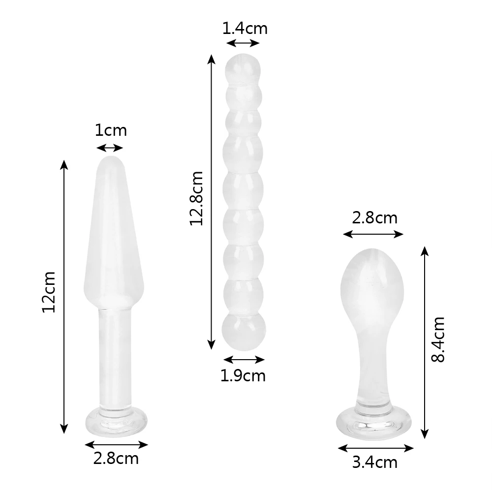 IKOKY 3Pcs Crystal Anal Dildo Beads Pyrex Glass Butt Plugs Ball Fake Penis Female Masturbate Sex Toys for Adult Women Men Gay