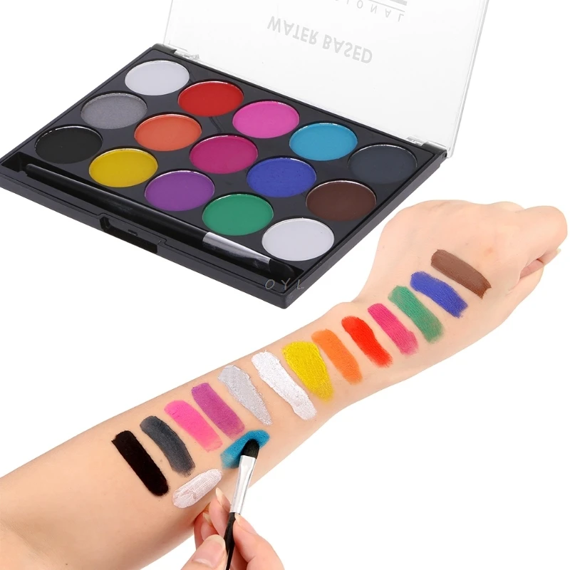 Maquillaje corporal de 15 colores, pintura al agua no tóxica, Kit de pintura al óleo para la cara y el cuerpo con pincel para Navidad, fiesta de