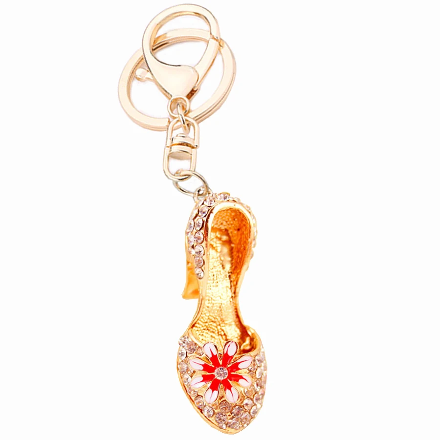 Novelty Crystal High-heeled Shoes Keyring Alloy Keychain HandBag Pendant Purse Bag Buckle Key Chain Holder Jewelry Gift R141