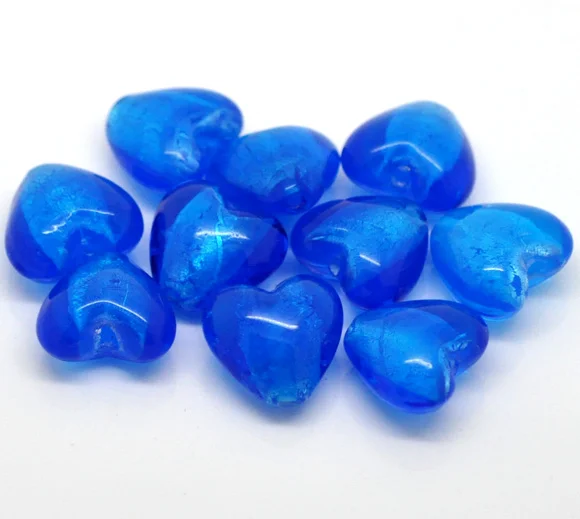 DoreenBeads-cuentas de cristal de lámpara de corazón de amor azul, 20x20mm(3/4 "x3/4"), se venden por lote de 10 (B16636), yiwu