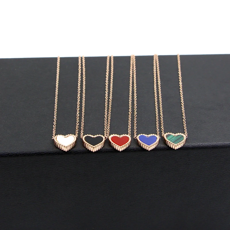 Classic Double Sided Design Exquisite Lace Heart Shell Necklace Pendant Stainless Steel Rose Gold Color Love Necklace For Women