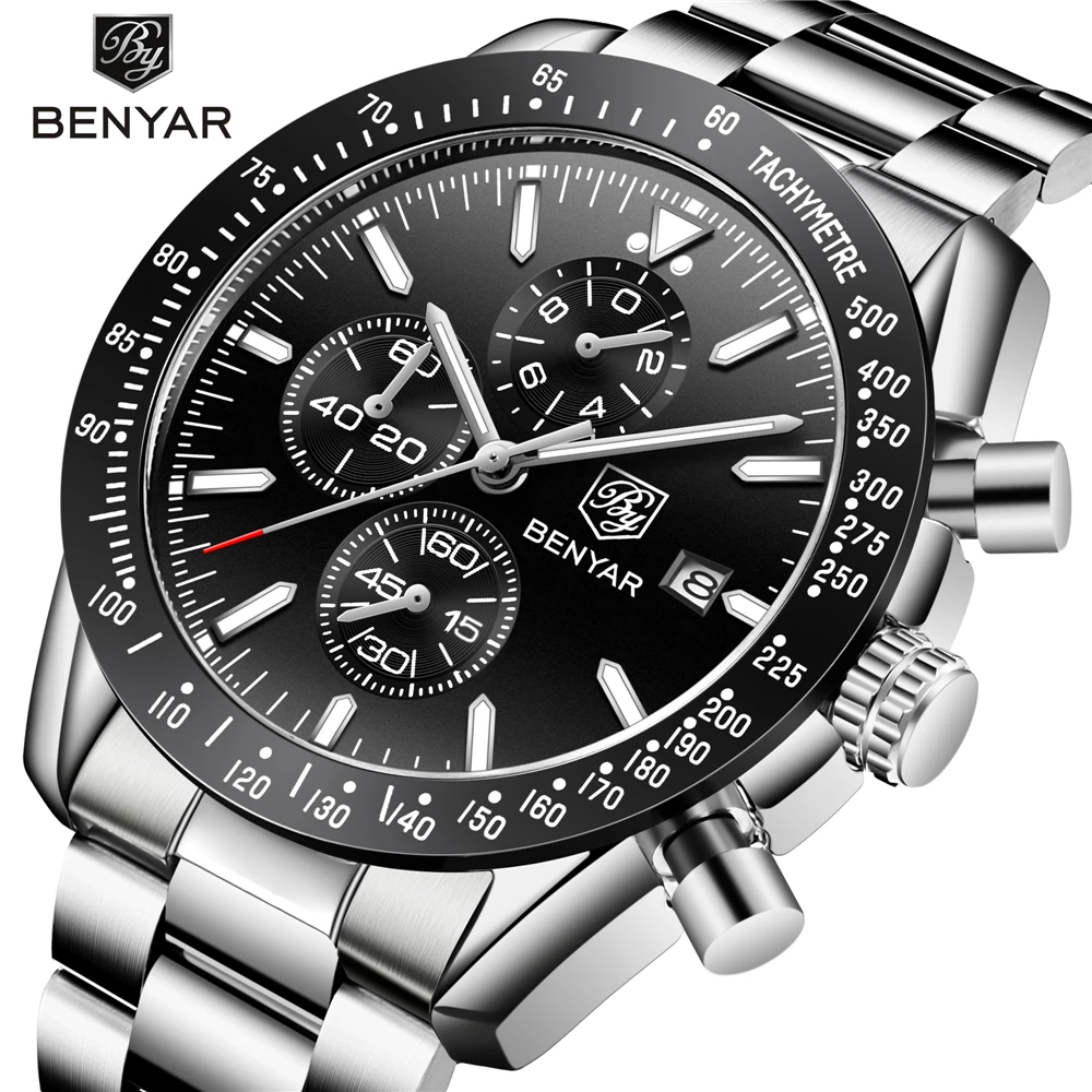 2021 Watch Men Luxury Brand BENYAR Mens Blue Watches Silicone Band Wrist Watches Men\'s Chronograph Watch Male Relogio Masculino