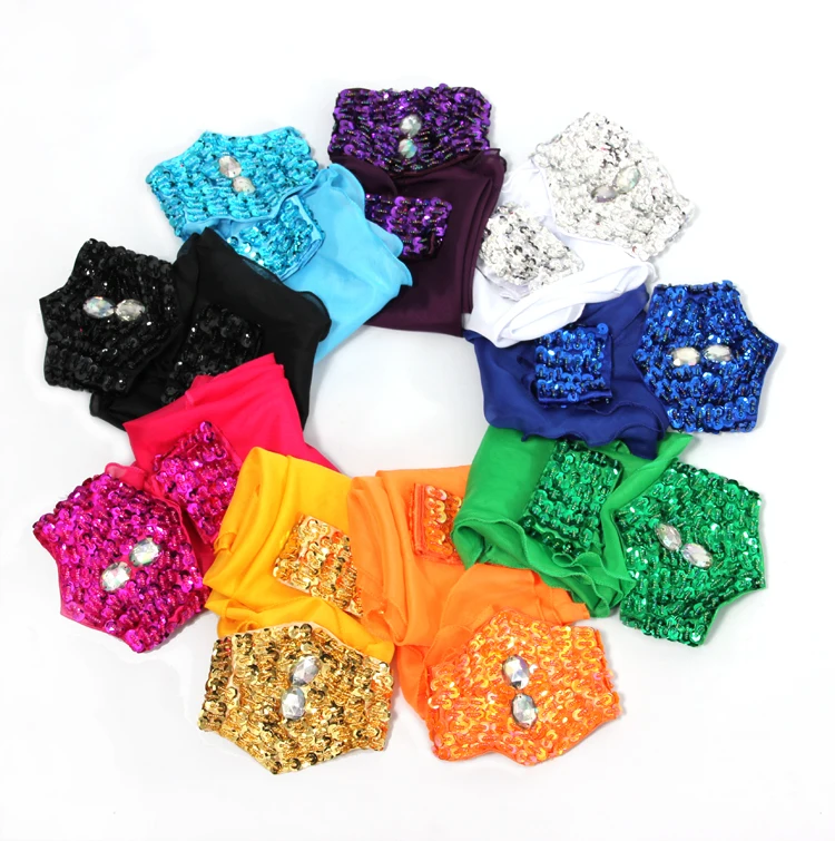 Belly Dance Costume Accessories Wholesale 1 Piece Arm Sleeves Wrist Adjustable Chiffon Sleeve Sequins Armbands 11 Colors