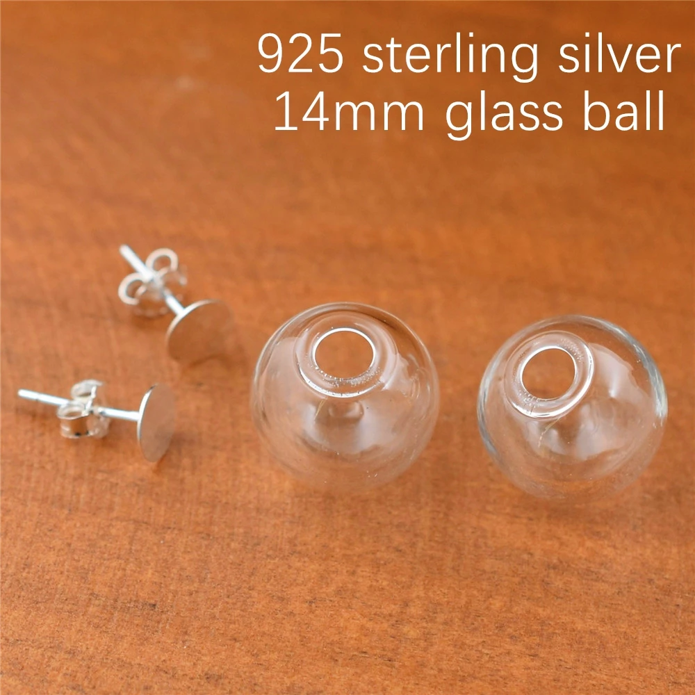 1pair Hollow Glass Ball With Ear Studs Stainless Steel Earrings Wire Set Orb Earring Glass Bottle