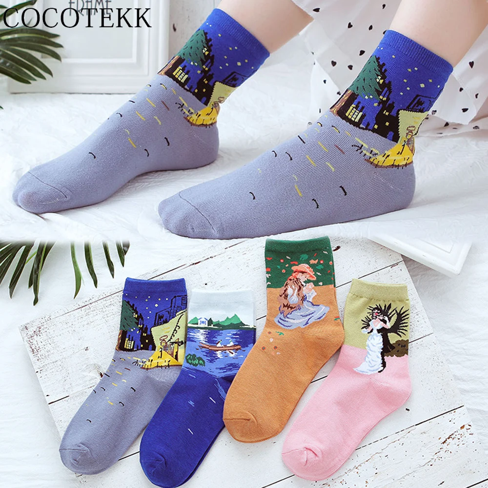 Women Socks Hot Sale Autumn Winter Retro Women New Art Female Character Short Cute Socks Harajuku Crew Casual Trend Funny Socks